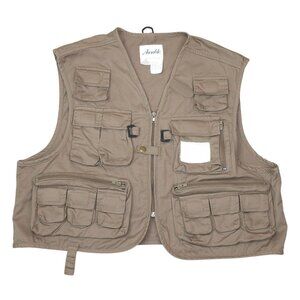 Ausable Khaki Fly Fishing Vest Large Multi-Pocket Cotton Utility Vest Outdoor Ge